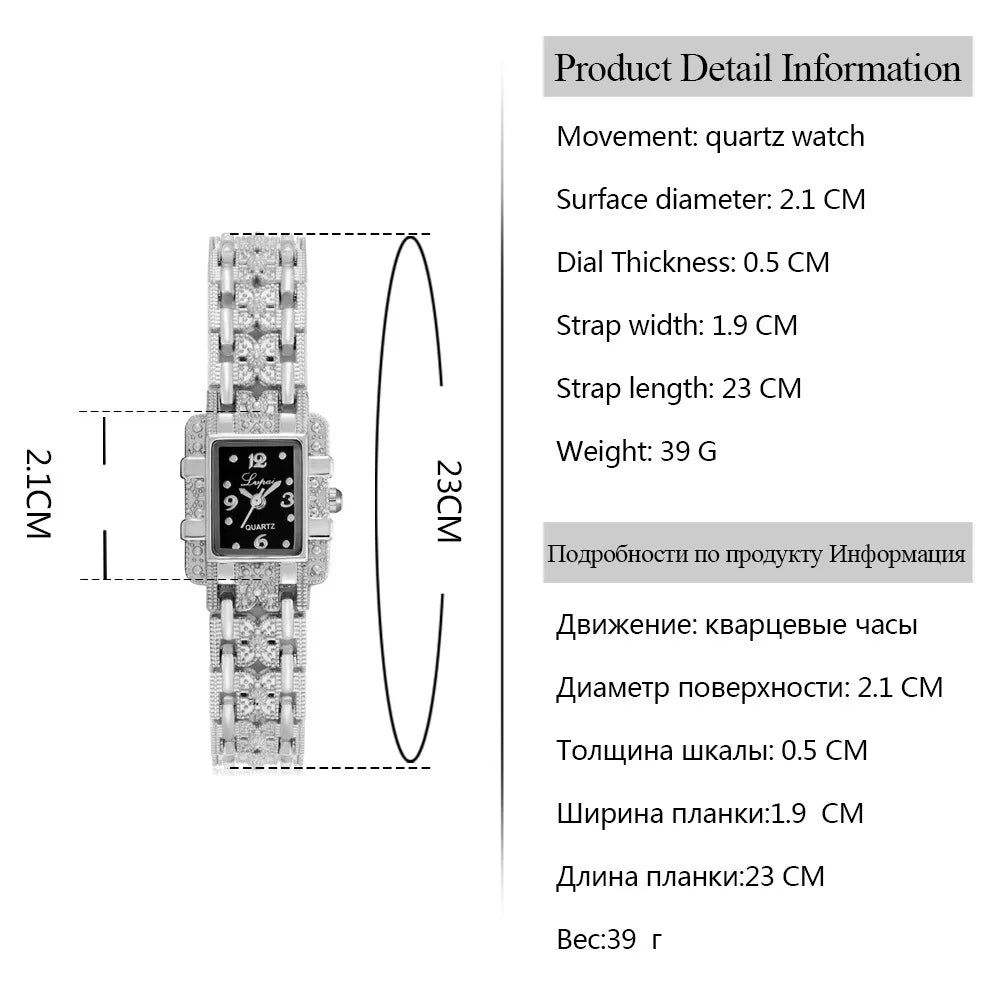 Luxury Sliver Metal Women Bracelet Wrist Watch Top Brand Fashion Crystal Quartz Watch Elegant Square Ladies Clock Reloj Mujer