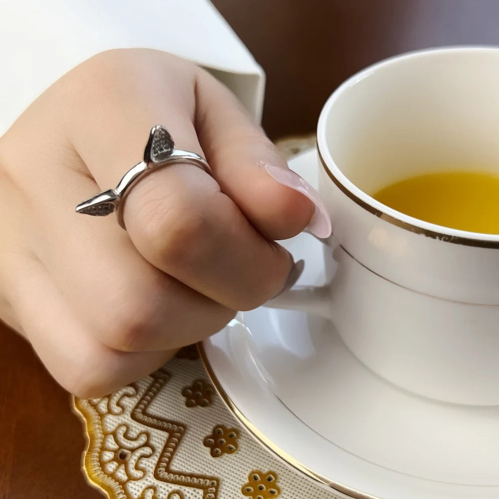 Cat Ears Band Ring,Europe Style Fashion Jewerly For Women New Cute Gift In 925 Sterling Silver