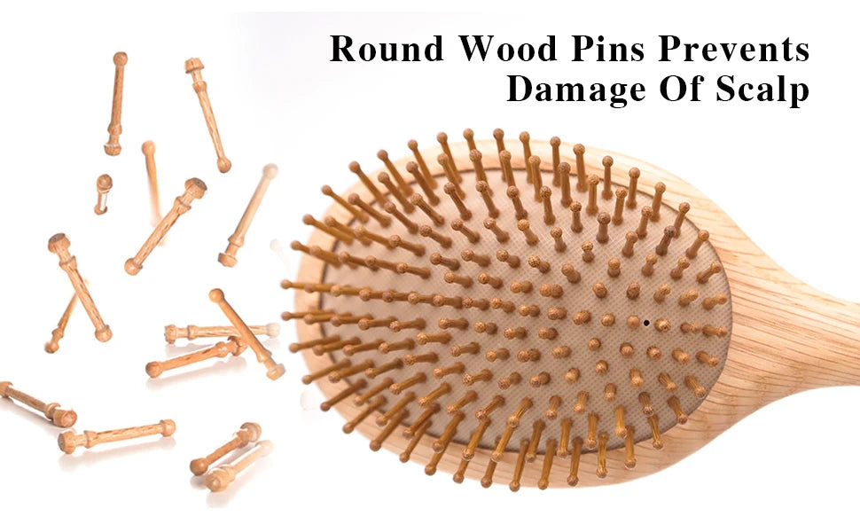 Natural Hair Brush Women Wide Tooth Hair Combs Healthy Paddle Cushion Massage Hairbrush Wooden Comb Hair Care Barber Accessories