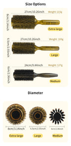 Professional Boar Bristle Round Hair Brush For Women Men Salon Hair Styling Curly And Straight Comb Hairdresser Wood Round Brush