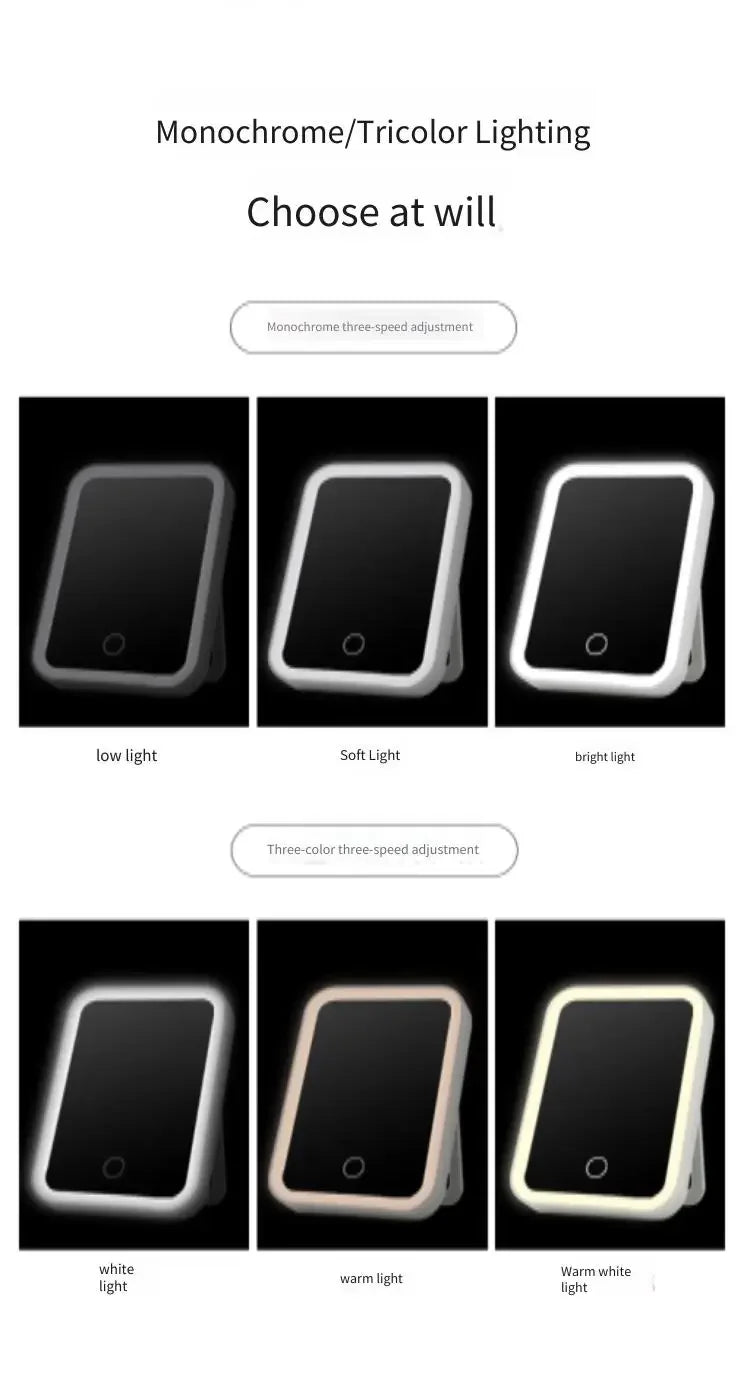 Makeup Mirror USB Rechargeable Portable Compact LED Vanity Mirror with Touch Screen Dimming Makeup Mirror