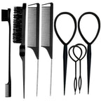 8Pcs Hair Brushes Set with Teasing Bristle Brush, Edge Control Brush, and 2Pcs Metal Pin Rat Tail Combs for Women's Hair Styling