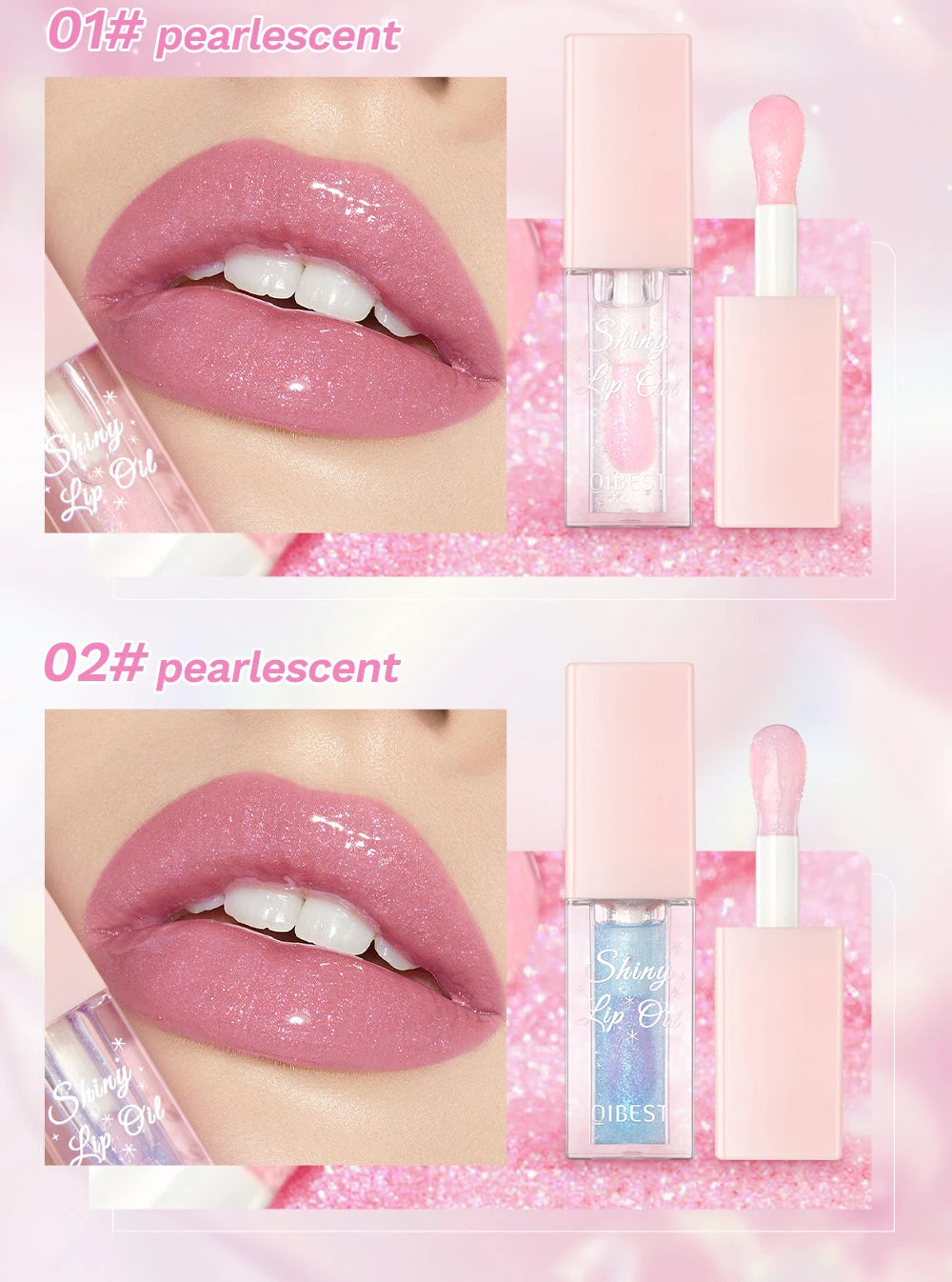 Pearlescent Pink Glitter Lip Oil Lustrous Color Changing Lip Gloss Moisturizing Makeup Lip Balm Mirror Glass Lip Glaze Cosmetics