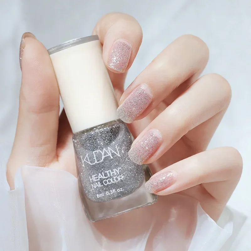 Nail Polish Without Baking Lamp White Fine Glitter Non-baking Non-peel Transparent Shiny Oil Base Coat Nude Nail Polish