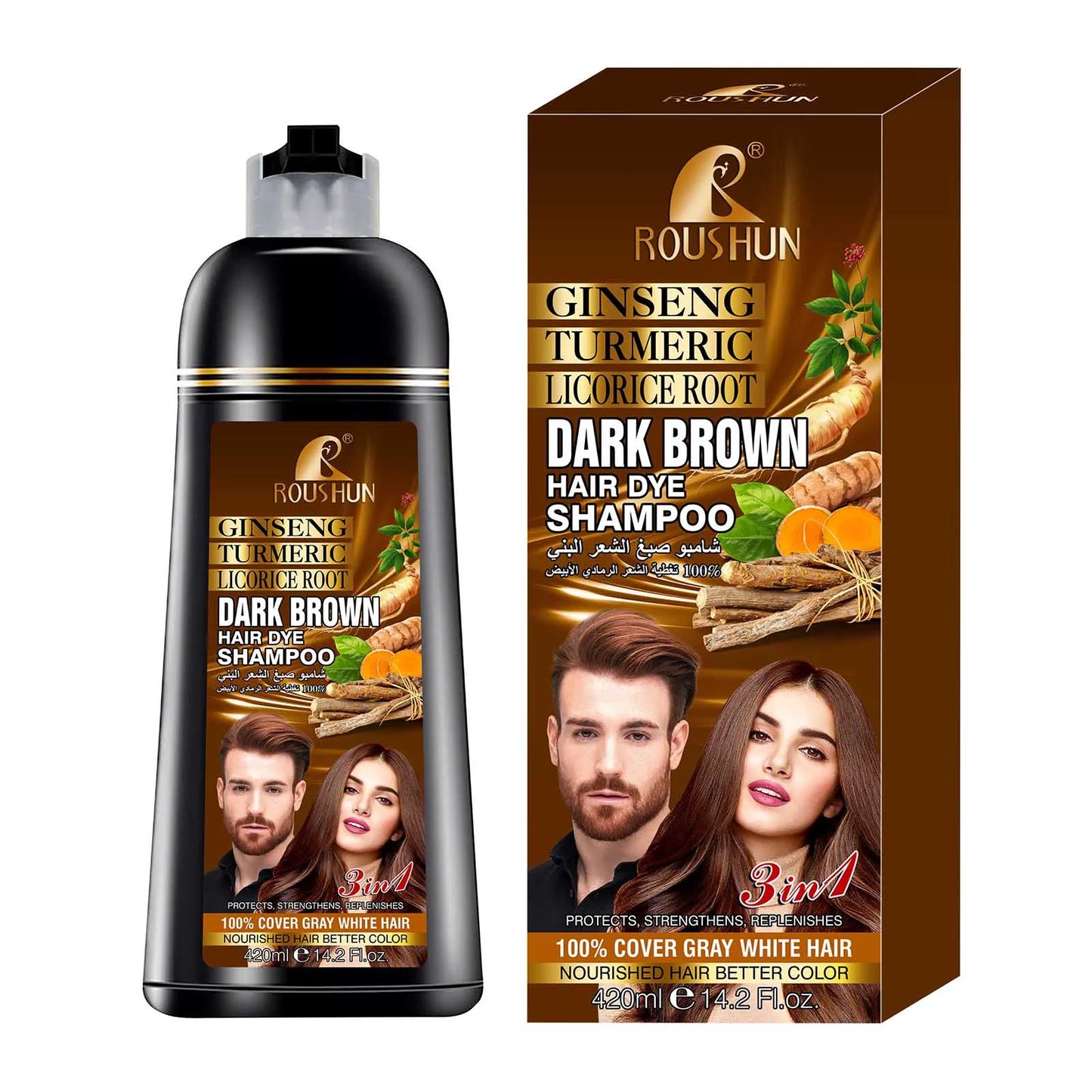 420ml/14.2 Fl.oz Dark Brown Hair Color Shampoo for Gray Hair Instant Hair, Hair Dye Shampoo Natural Long Lasting for Men & Women