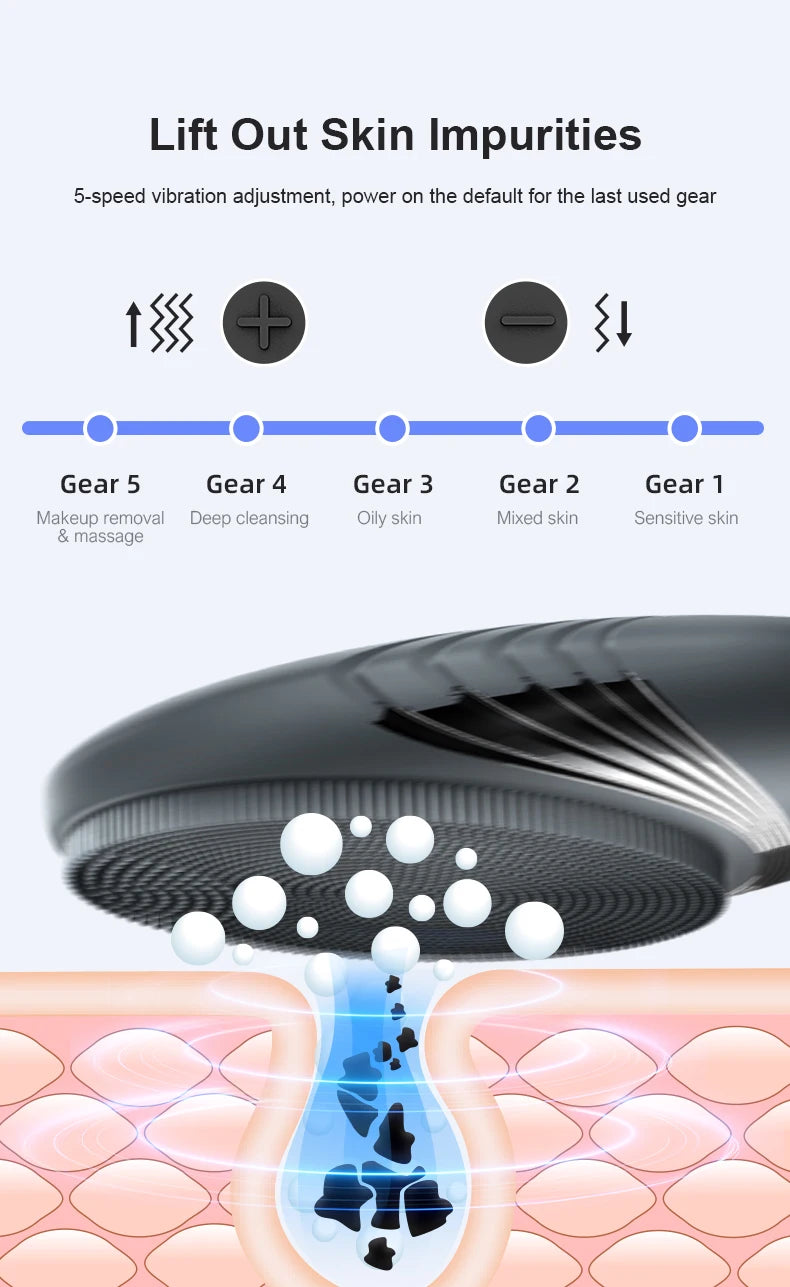 Portable Silicone Waterproof Rechargeable Face Wash Brush, 5 Cleansing Modes, Electric Deep Cleaning for Men & Women