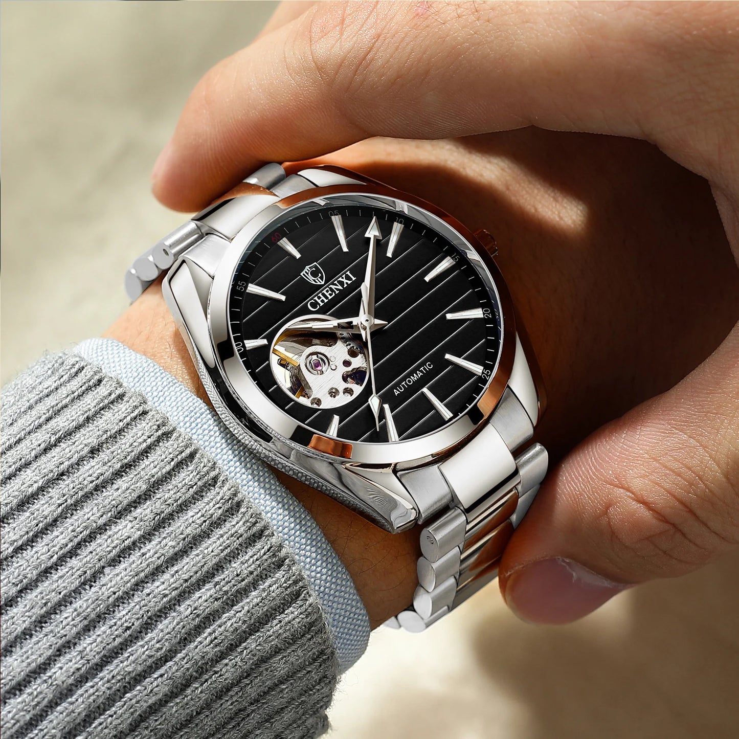 Luxury Fashion Mechanical Automatic Wristwatches For Men High Quality Stainless Steel Waterproof Luminous Mens Watch