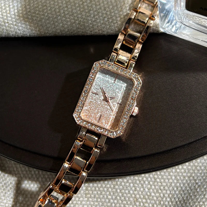Luxury Crystal Elegant Watches For Women Gold Bracelet Jewelry Quartz Wristwatch New Fashion Retro Original Ladies Watch