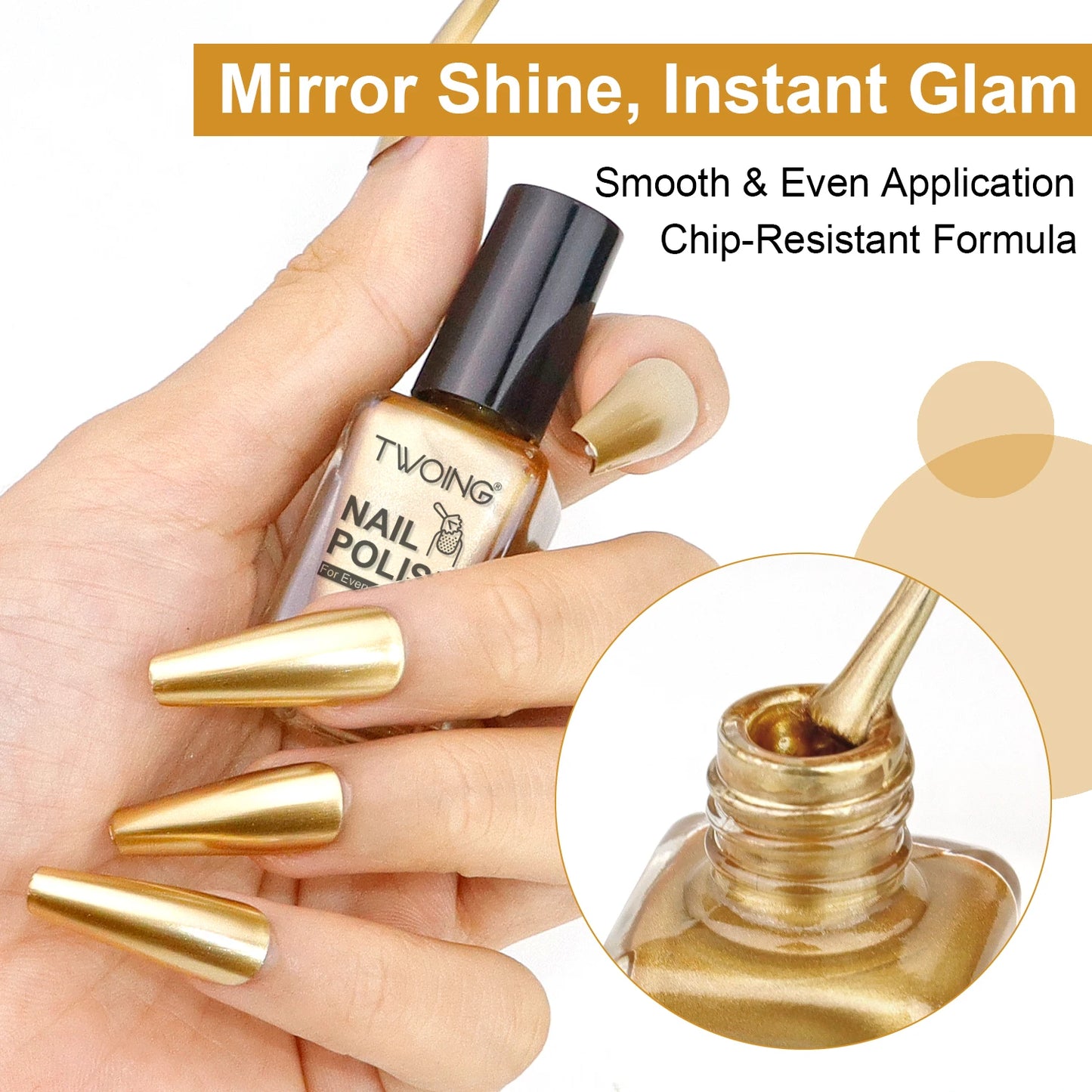 8ml Gold Metallic Nail Polish Bright Metal Mirror Nail Polish, Lasting，High Shine，Manicure Nail Lacquers Quick-Dry Manicure Art