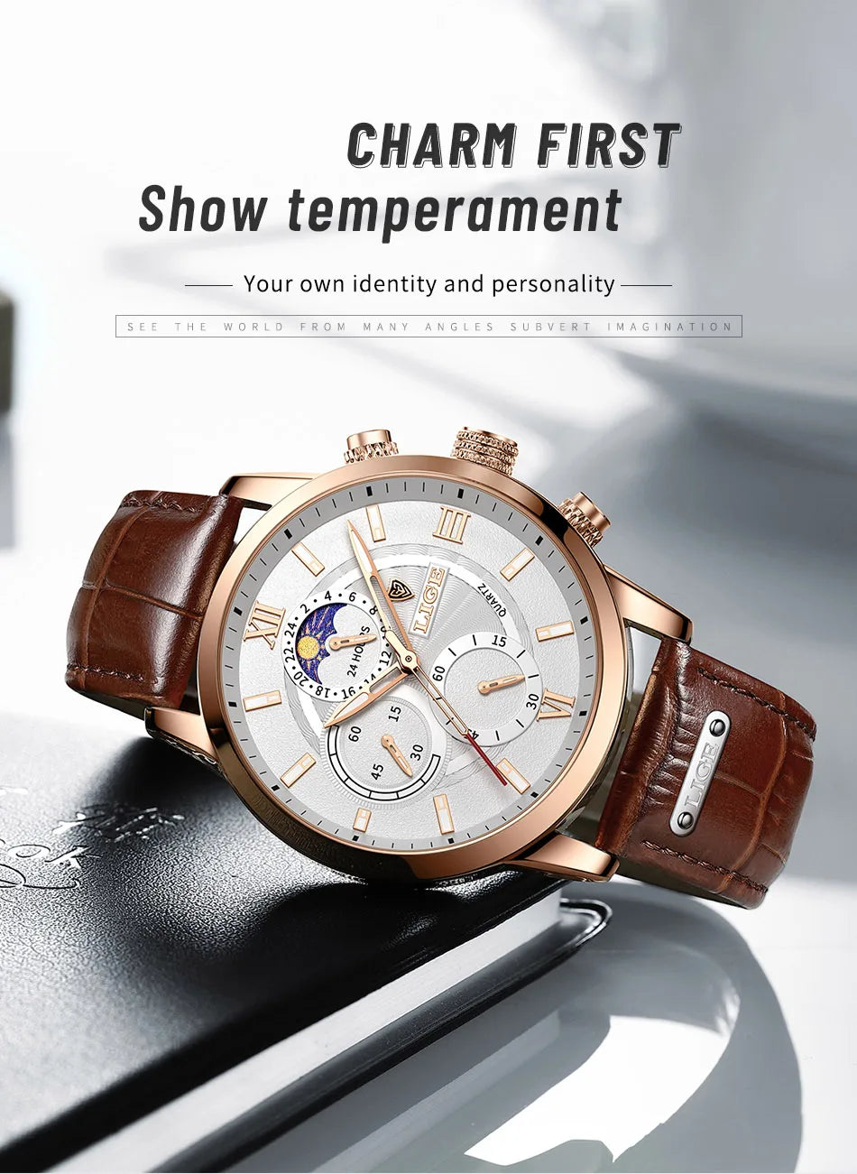 Men's Watches LIGE Top Brand Luxury Men WristWatch For Men Leather Quartz Watch Sports Waterproof Male Clock Relogio Masculino