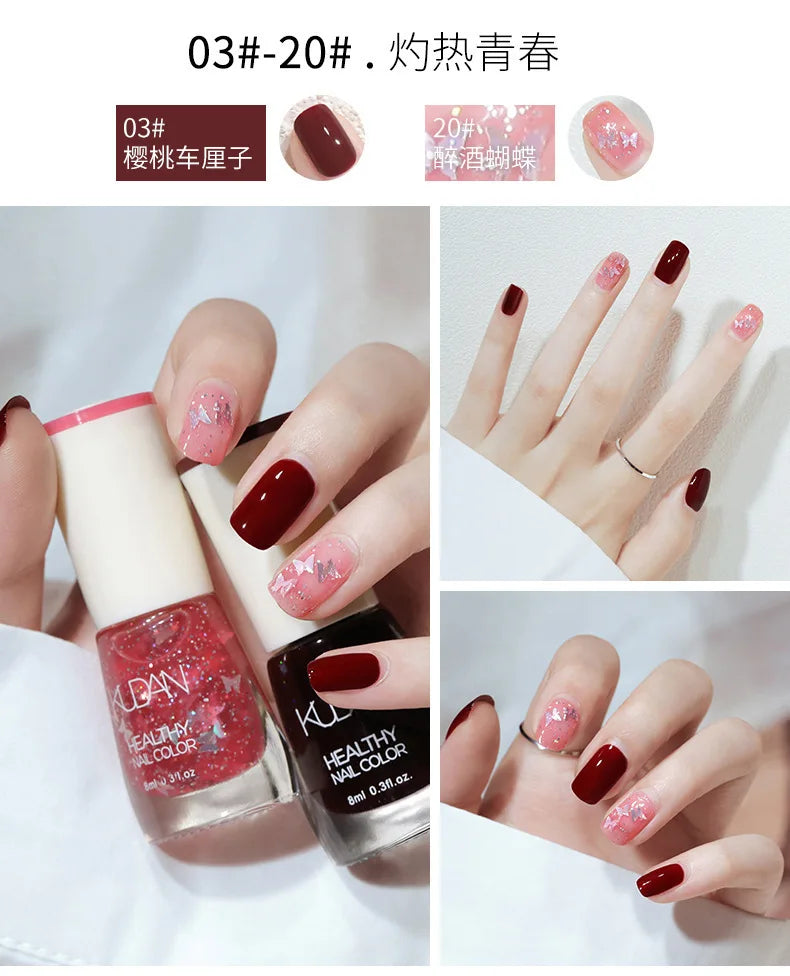 Nail Polish Without Baking Lamp White Fine Glitter Non-baking Non-peel Transparent Shiny Oil Base Coat Nude Nail Polish