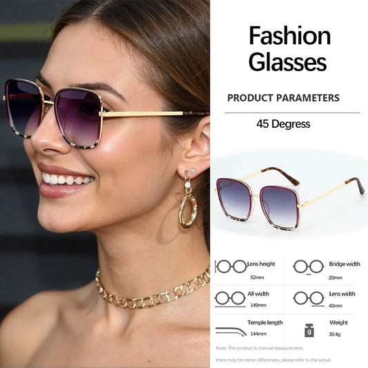 Luxury Square Large Frame Sunglasses for Women And Men Stylish Metal Decorated Light Daily Fashion Glasses