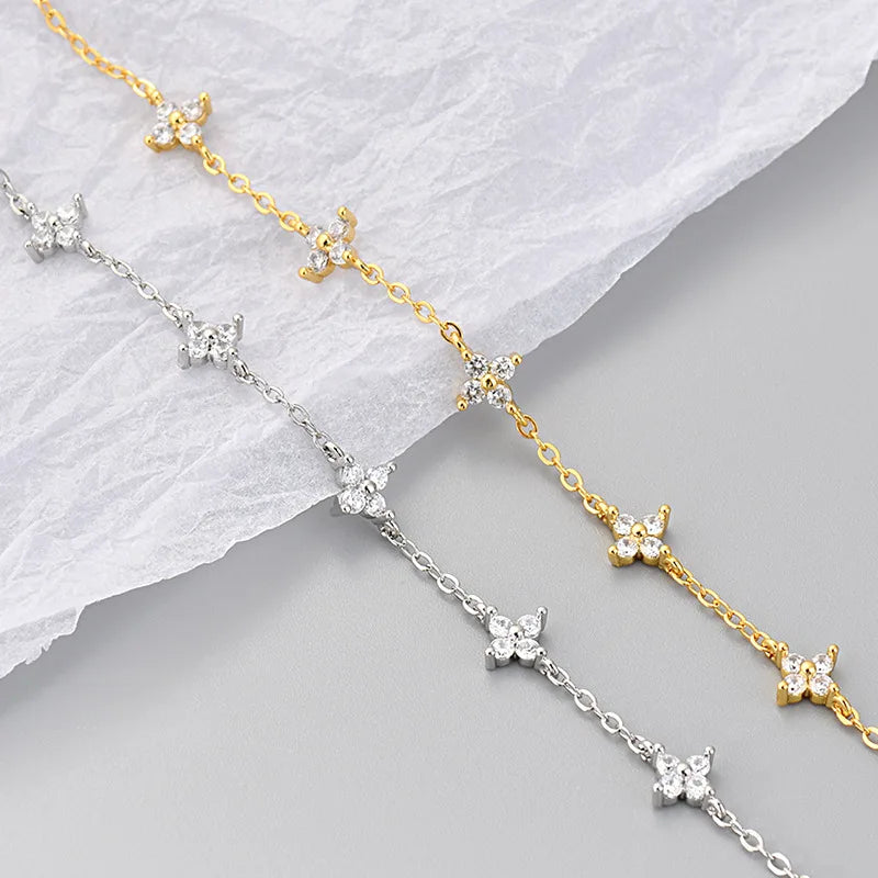 Light Luxury Four Leaf Flower Zircon Bracelet for Women 2025 New Fashion Rhinestone Bracelets Girls Party Jewelry Gifts