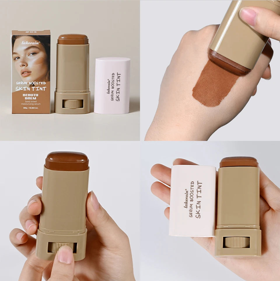 Foundation Stick  Serum Boosted Skin Tint Balm Silky Texture Moisturizing Coverage Plumper Natural Even Skin Tone Travel Makeup