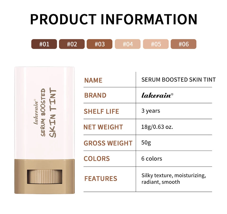 Foundation Stick  Serum Boosted Skin Tint Balm Silky Texture Moisturizing Coverage Plumper Natural Even Skin Tone Travel Makeup