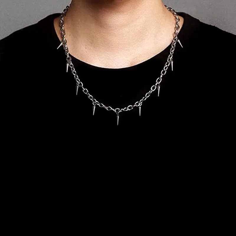 Stainless Steel Chains Rivet Choker Necklace for Men Hiphop Punk Neck Jewelry Short Collar Chain With Pendant Gothic Accessories