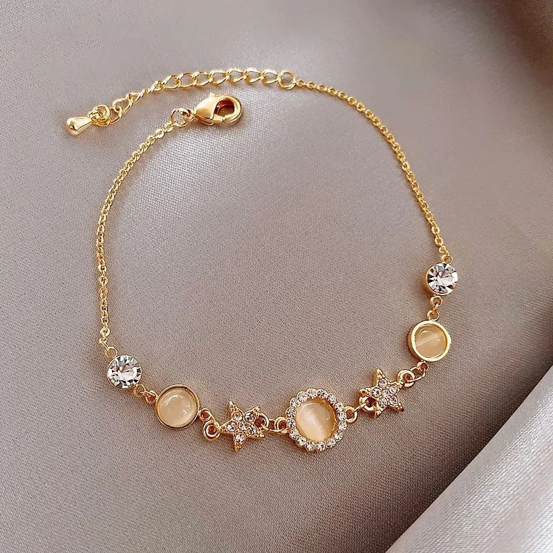 Luxury Fine Bracelet for Women Girls Fashion Flower Planet Shiny Zirconia Bracelet Charms Accessories Jewelry Set Party Gifts