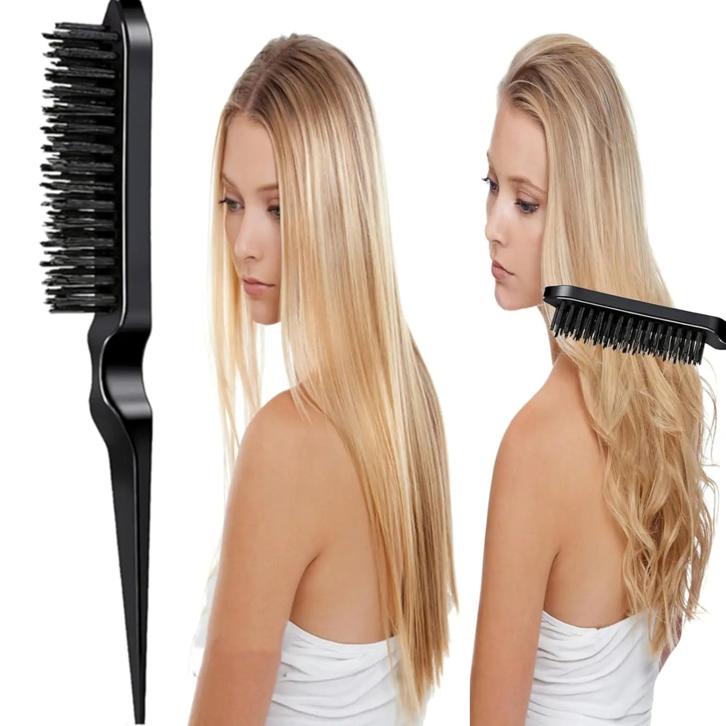 8Pcs Hair Brushes Set with Teasing Bristle Brush, Edge Control Brush, and 2Pcs Metal Pin Rat Tail Combs for Women's Hair Styling