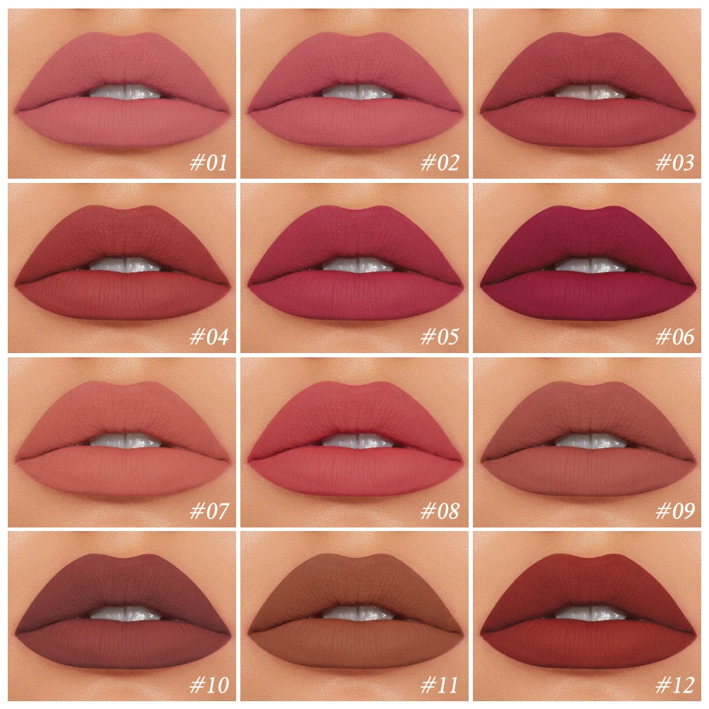 O.TWO.O 12 Color Liquid Lipstick Matte Finish Sexy Silky Lip Gloss Waterproof Kiss-proof Lasting Lip Glaze Lip Tint Cosmetics