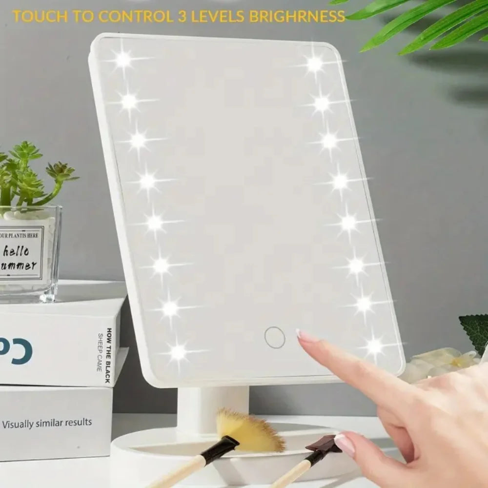 16LED Touch Screen Makeup Mirror, Rotatable Vanity Mirror, 3-Speed Brightness, Portable Cosmetic Mirror for Dorm Bedroom