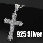 Mens Jewellery Cross Necklace Chain for Men Stainless Steel Necklace Men Hip Hop Jewelry Rhinestone Religious Pendant Collares