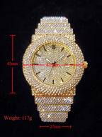 Luxury Watches For Men Full Diamond Iced Hip Hop Stylish Quartz Watch For Male Waterproof Calendar Men's Wristwatches Gift New
