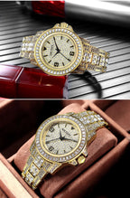 MEGIR New Golden Luxury Watches for Women Fashion Crystal-accented Waterproof Quartz Wristwatch with Stainless Steel Strap