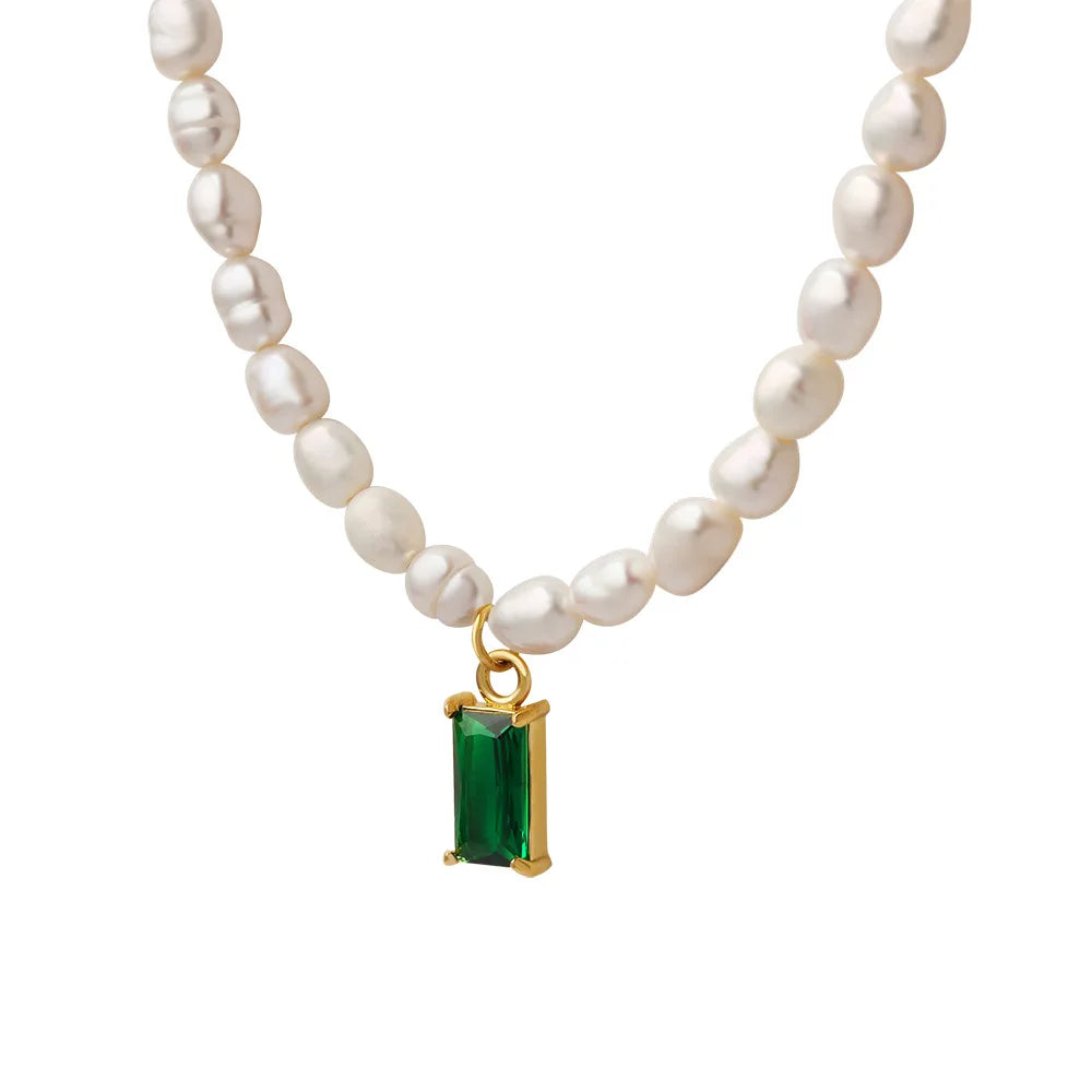 Women's Necklace Elegant Style Crystal Pendant Freshwater Pearl Collarbone Chain Stainless Steel Fashionable Versatile Jewelry