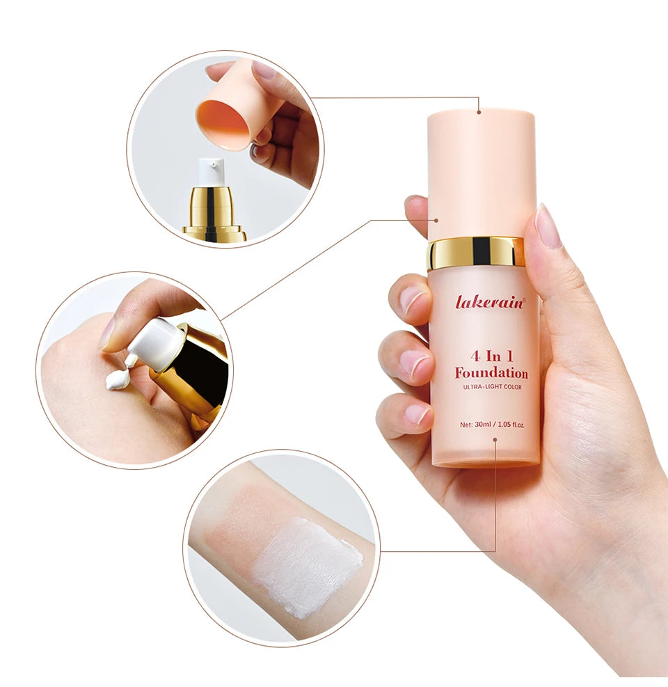 Color Changing Foundation 4 In 1 Moisturizer Longwearing Waterproof Concealer Even Skin Toning Sunscreen Spf 30 Whitening Makeup