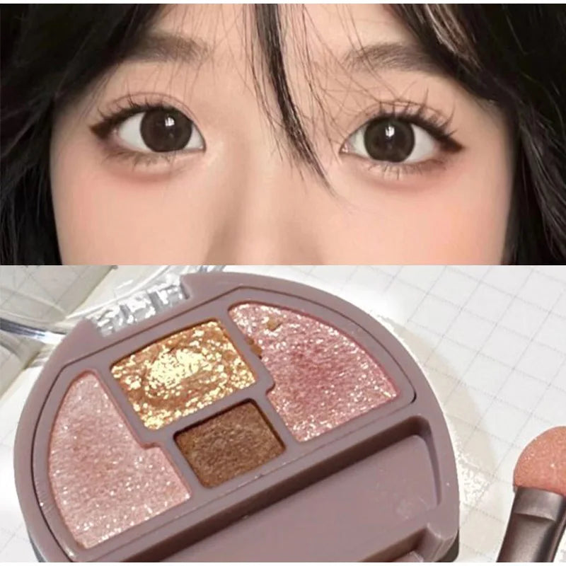 Four-color Eye Shadow Powder Palette Shimmering Glitter Natural Eyelid Silkworm Contour Shadow Natural Tone Pink Eyeliner Makeup