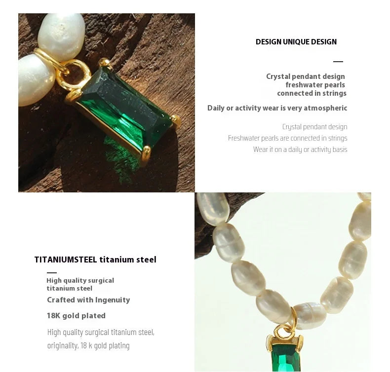 Women's Necklace Elegant Style Crystal Pendant Freshwater Pearl Collarbone Chain Stainless Steel Fashionable Versatile Jewelry