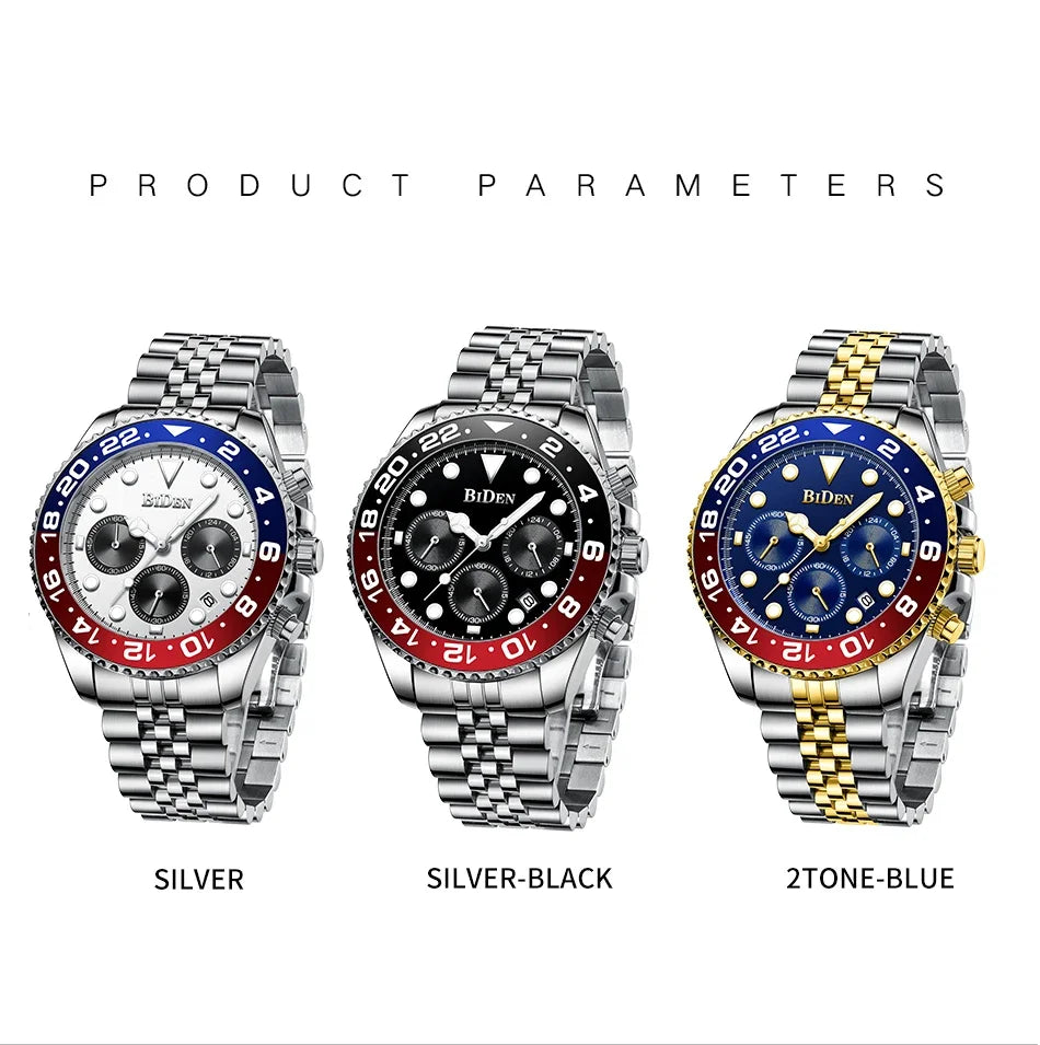 Brand Men's Watches Are High-end Lightweight Luxurious Round Multifunctional Quartz Watches with Solid Steel Straps for Dail