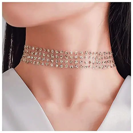 Sexy Wide Metal Collar Choker Necklaces for Women Lace Shiny Sequin Neck Necklace Chain Collars Necklace Elegant Party Jewelry