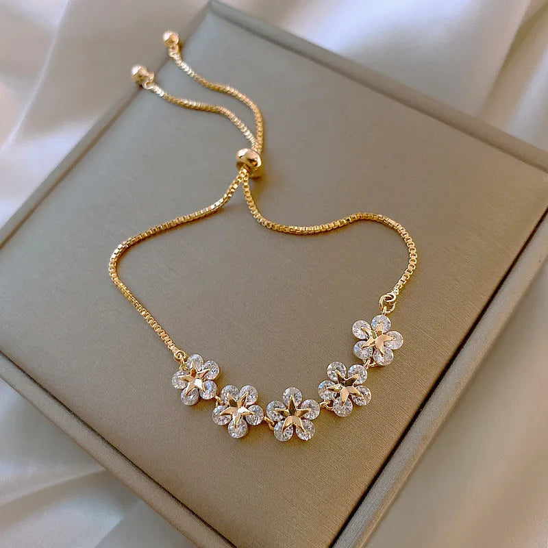 Luxury Classic Full of Rhinestones 18K Gold Plated Bracelets For Women Sparkling Simple Zircon Bracelets Jewelry Birthday Gifts