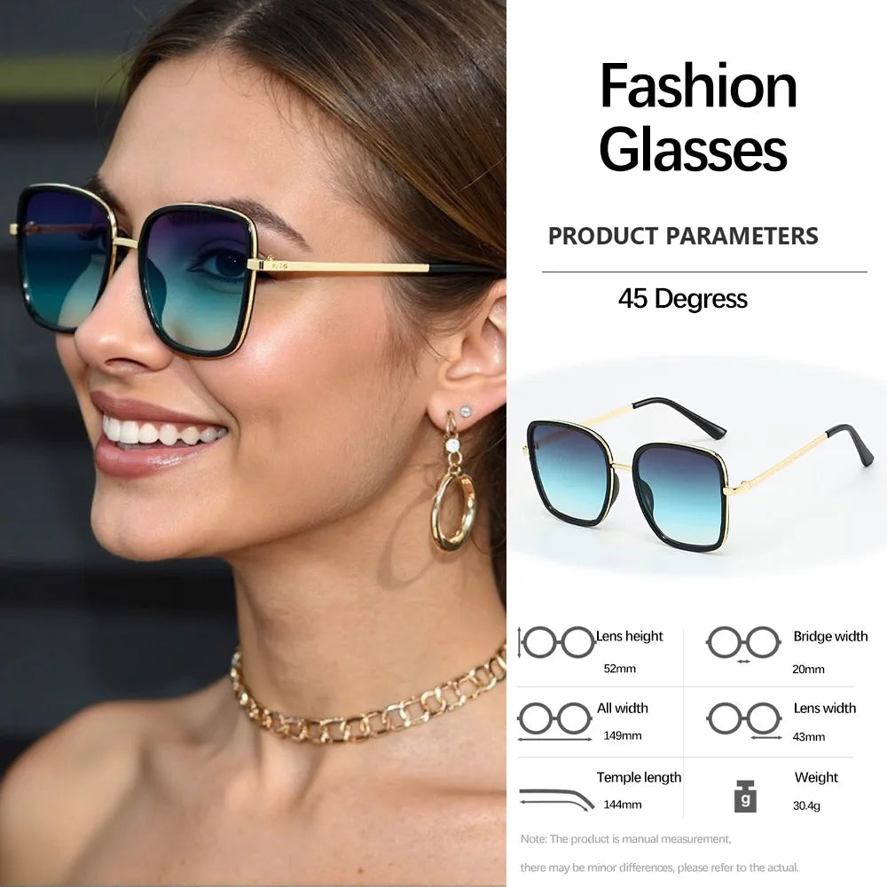 Luxury Square Large Frame Sunglasses for Women And Men Stylish Metal Decorated Light Daily Fashion Glasses
