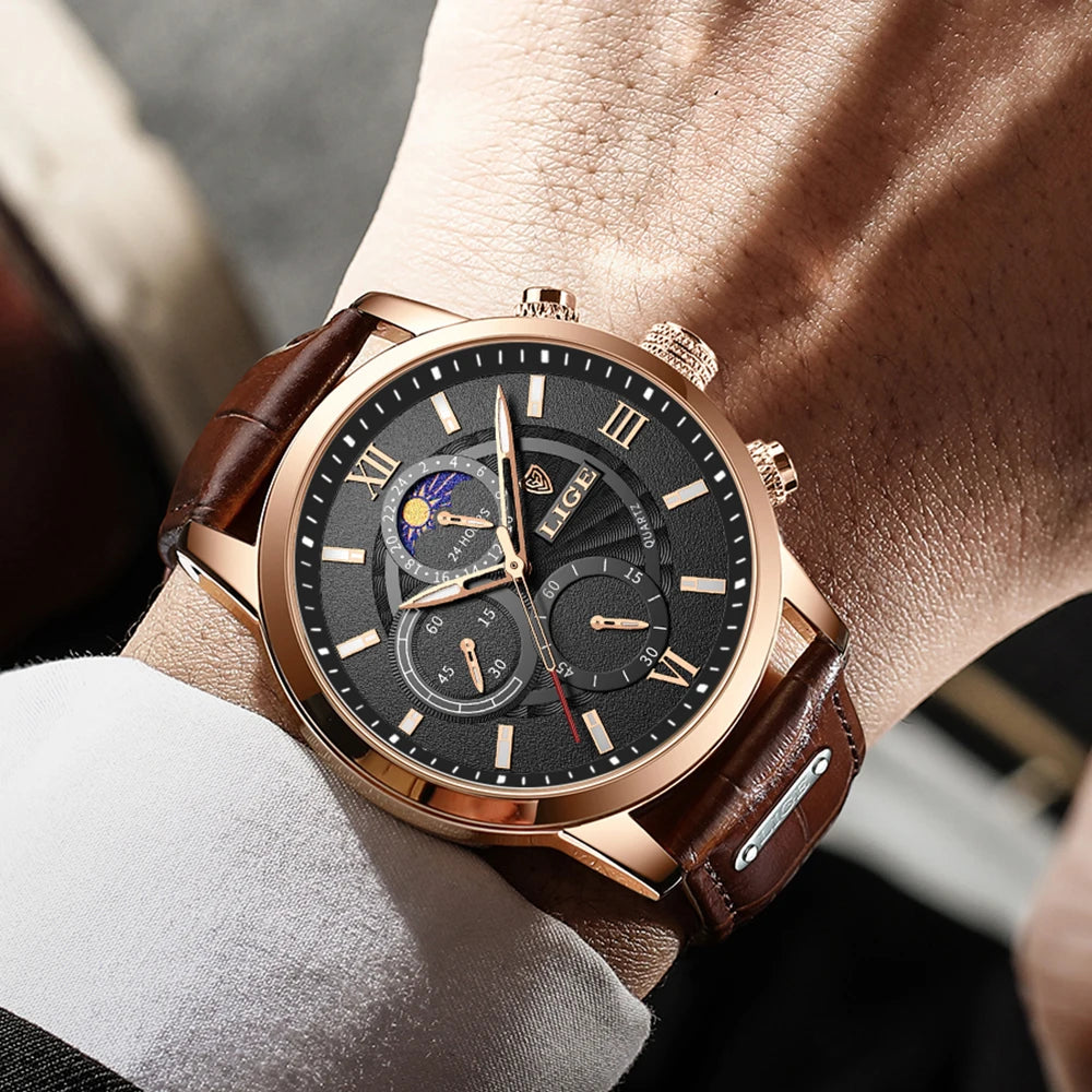 Men's Watches LIGE Top Brand Luxury Men WristWatch For Men Leather Quartz Watch Sports Waterproof Male Clock Relogio Masculino