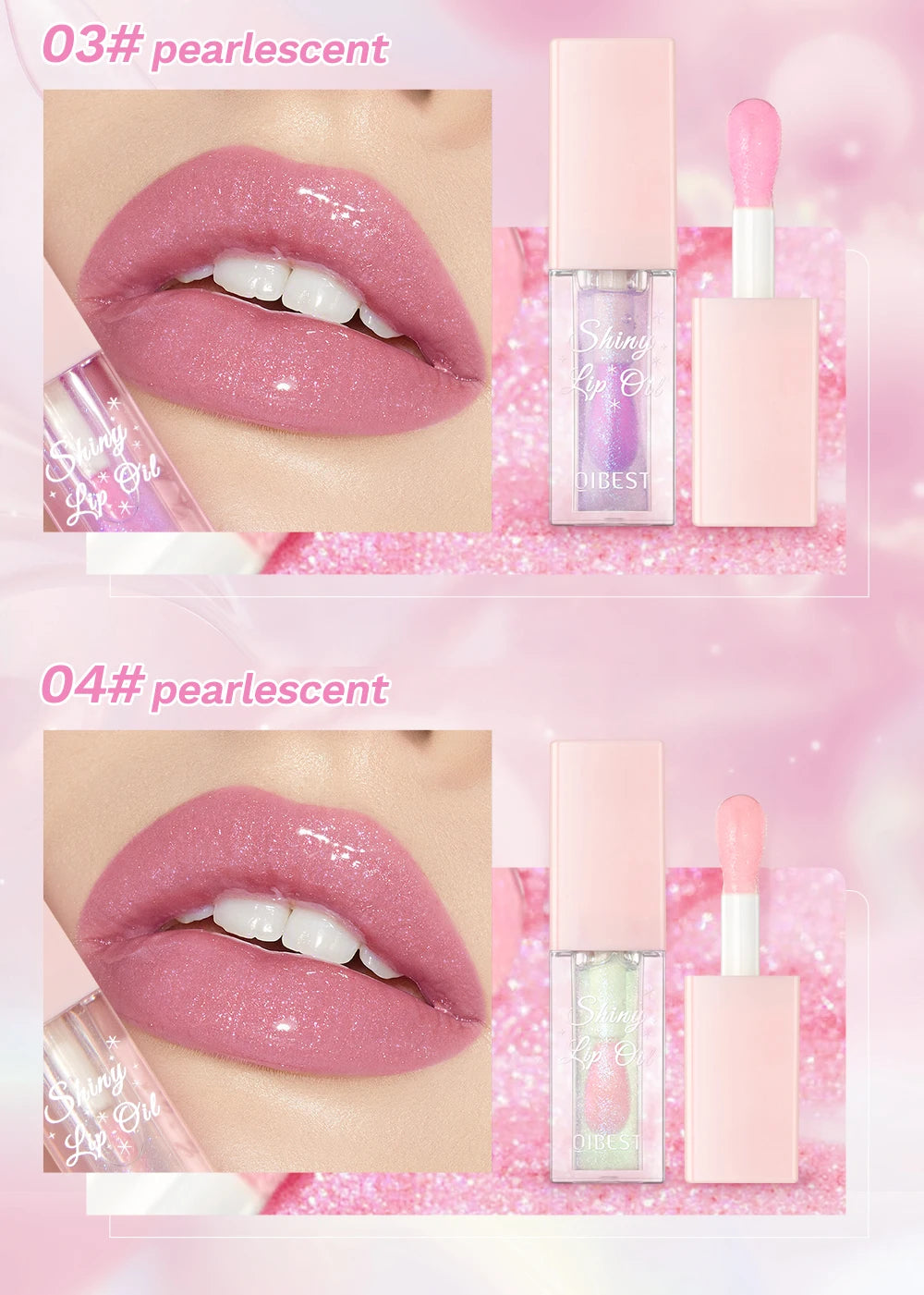 Pearlescent Pink Glitter Lip Oil Lustrous Color Changing Lip Gloss Moisturizing Makeup Lip Balm Mirror Glass Lip Glaze Cosmetics