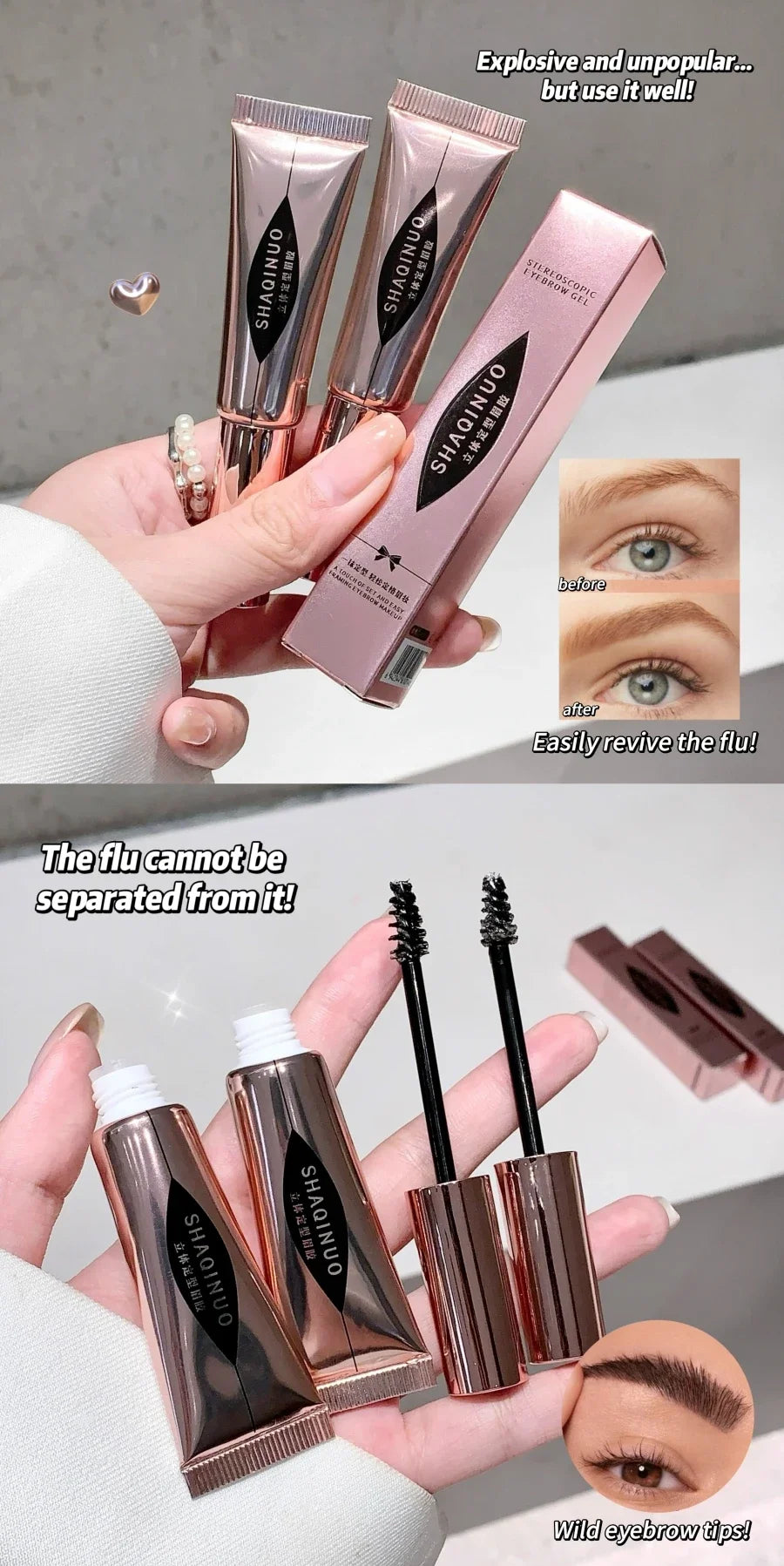 Eyebrow Styling Gel Easy to Shape & Long-Lasting Hold, Small Brush for Effortless Application, Naturally Colored for Al