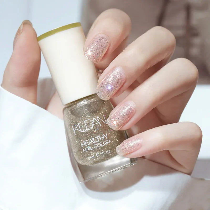 Nail Polish Without Baking Lamp White Fine Glitter Non-baking Non-peel Transparent Shiny Oil Base Coat Nude Nail Polish