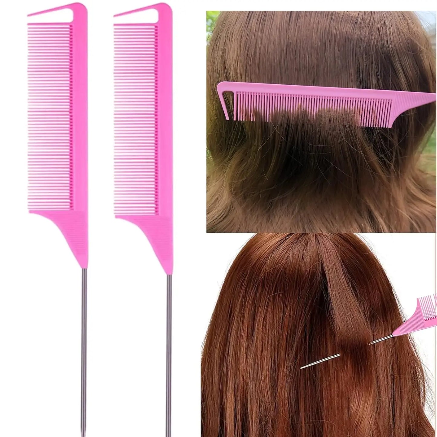 8Pcs Hair Brushes Set with Teasing Bristle Brush, Edge Control Brush, and 2Pcs Metal Pin Rat Tail Combs for Women's Hair Styling