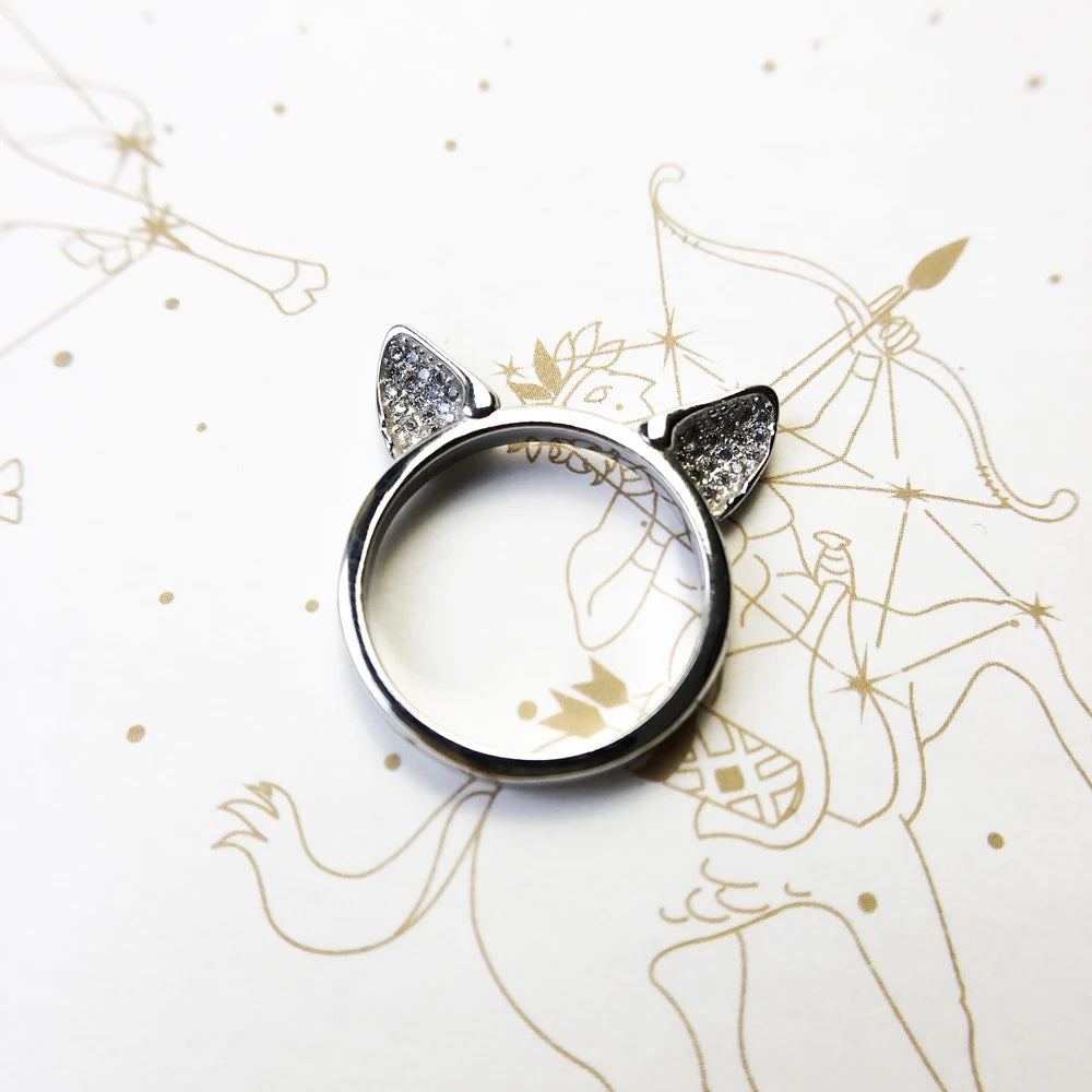 Cat Ears Band Ring,Europe Style Fashion Jewerly For Women New Cute Gift In 925 Sterling Silver