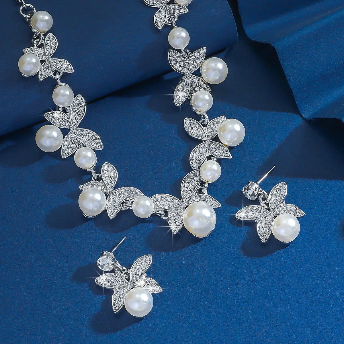 3PCS Wedding Jewellery Necklace Set Pearl Earrings Women Head Accessories Bridal Rhinestones Necklace Sets