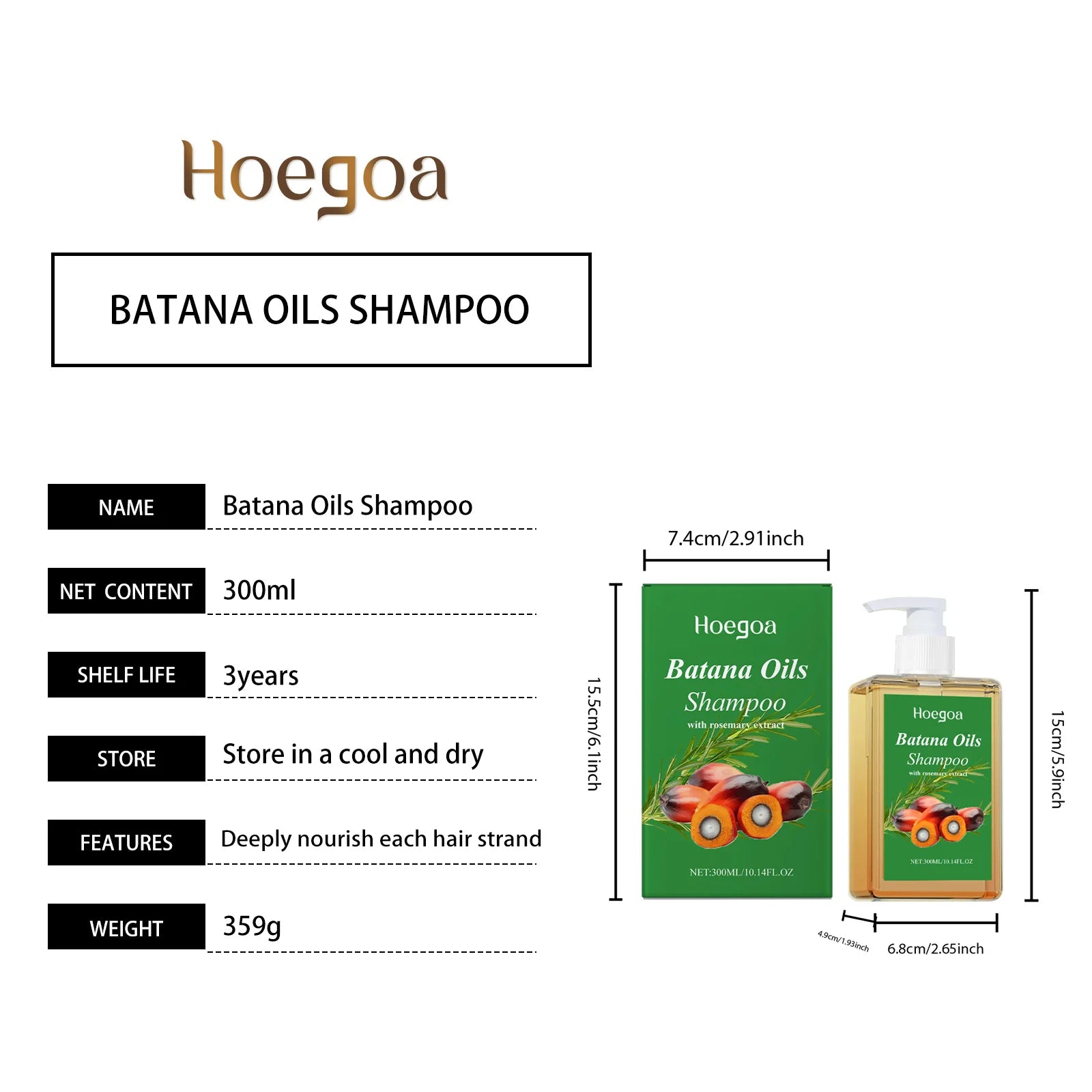 100/300ml Batana Oil & Rosemary Shampoo Deep Nourishing Scalp Remove Dandruff Strengthens Hair for Shiny Shampoo Hair Care