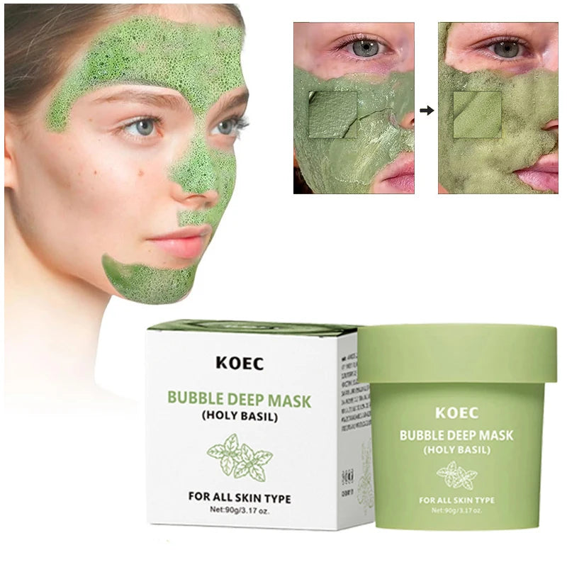 Holy Basil Bubble Deep Mask,Carbonated Water Face Cleansing Pores Blackheads Sebum,Clay Mud Mask Wash-Off Pack,Korean Skincare