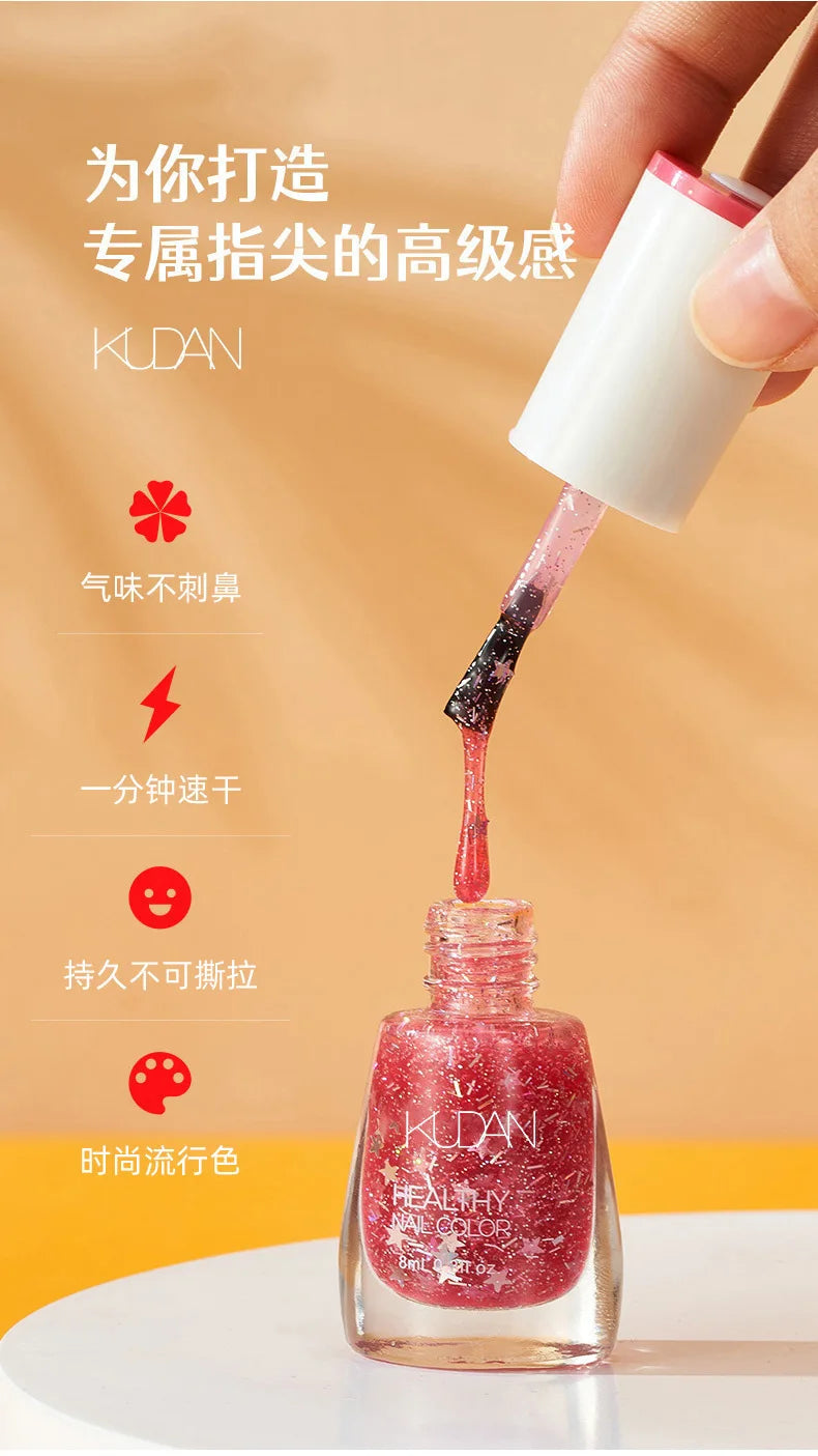 Nail Polish Without Baking Lamp White Fine Glitter Non-baking Non-peel Transparent Shiny Oil Base Coat Nude Nail Polish