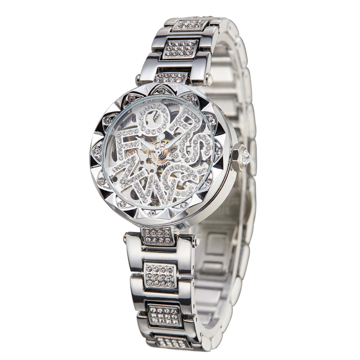 Luxury Brands Fashion 2025 New Women's Watches 3D Diamond Stainless Steel Skeleton Mechanical Clock Elegant Ladies Wedding Gift