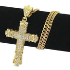 Mens Jewellery Cross Necklace Chain for Men Stainless Steel Necklace Men Hip Hop Jewelry Rhinestone Religious Pendant Collares