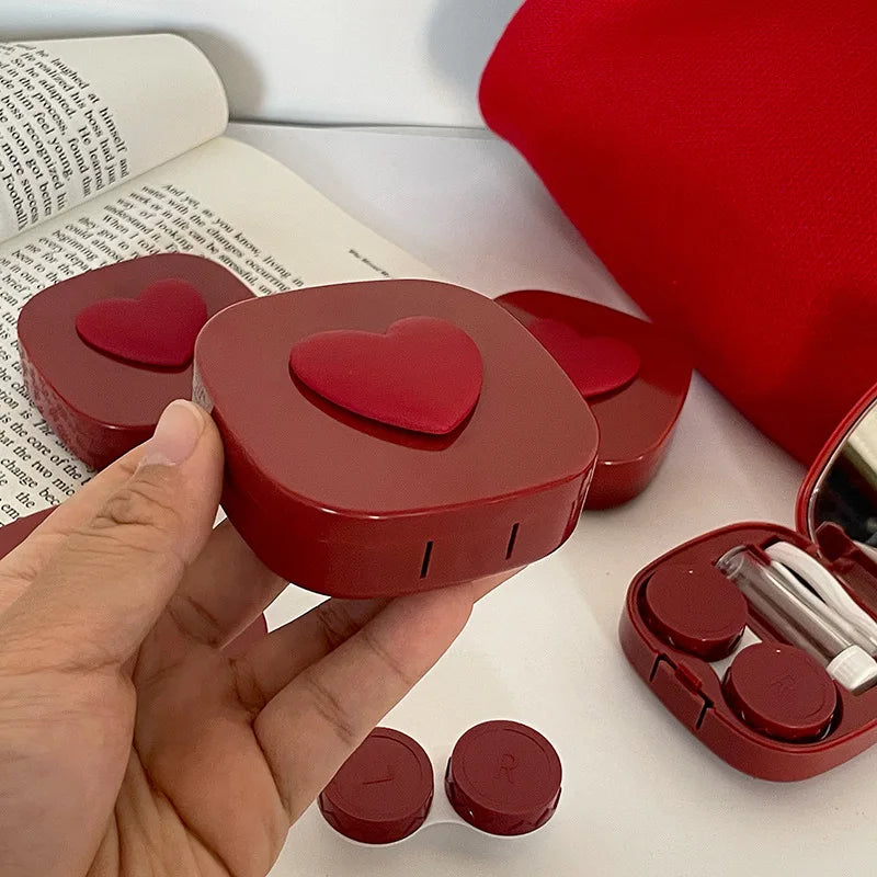 Women Color Contact Lens Case Red Heart Contact Lenses Box for Eyes Care Kit Glasses Case Holder Container