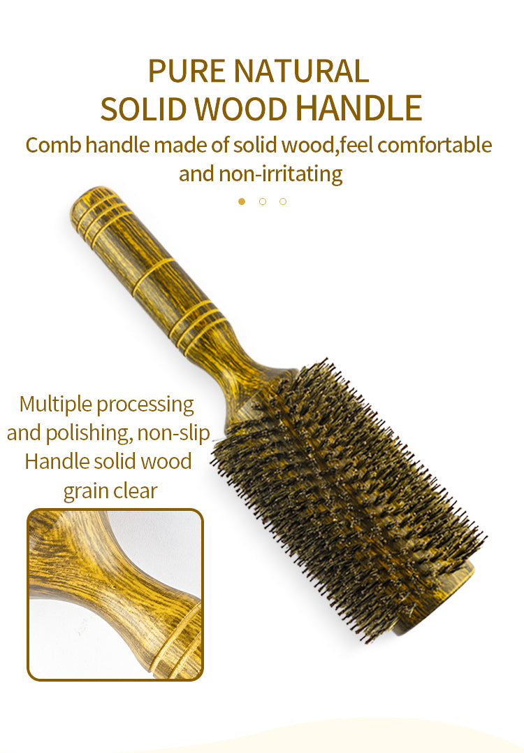 Professional Boar Bristle Round Hair Brush For Women Men Salon Hair Styling Curly And Straight Comb Hairdresser Wood Round Brush