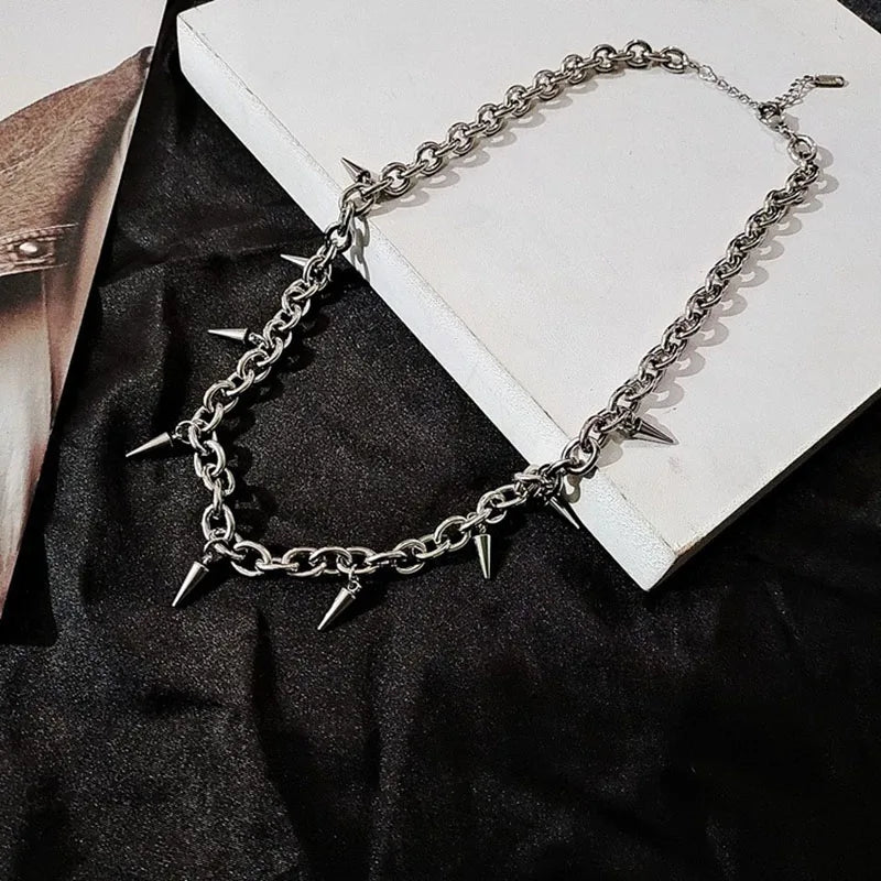 Stainless Steel Chains Rivet Choker Necklace for Men Hiphop Punk Neck Jewelry Short Collar Chain With Pendant Gothic Accessories